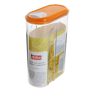 Емкость для сыпучих продуктов 1,5л PHIBO с дозатором бежевый пластик 000000000001059491