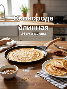 Сковорода блинная 24см антипригарное покрытие индукция алюминий 000000000001229049