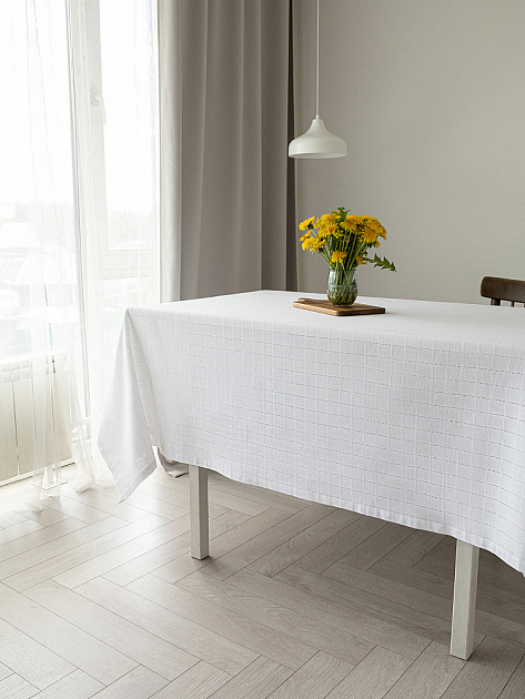 Скатерть 150x230см DE'NASTIA Мережка белый хлопок/полиэстер 000000000001226225