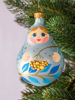 Декоративное украшение Матрешка 12см БИРЮСИНКА голубой стекло 000000000001207672