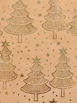 Крафт бумага Голографические елочки для сувенирной продукции с декоративным рисунком плотность 60г/м2 в рулоне 100х70см 81047 000000000001201869