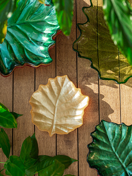 Блюдо сервировочное 13см EFE GLASS Лист металлик золото стекло 000000000001213526