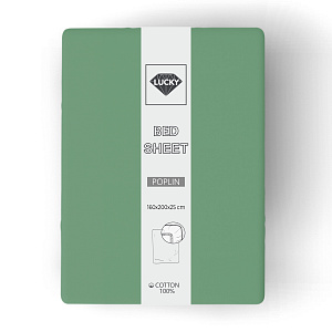 Простыня на резинке 160х200х25см LUCKY зеленая поплин хлопок 100% 000000000001216607