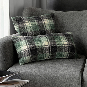 Подушка декоративная 30х60см DE'NASTIA клетка на молнии серый/зеленый букле полиэстер 000000000001226979