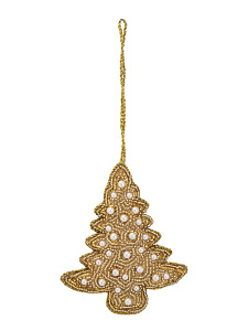 Декоративное украшение 10см DE'NASTIA Елка золотой бисер/поролон 000000000001229688