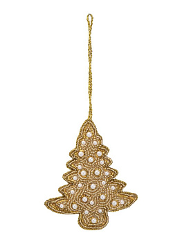 Декоративное украшение 10см DE'NASTIA Елка золотой бисер/поролон 000000000001229688