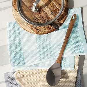 Полотенце кухонное 40x60см DE'NASTIA Вафля Клетка бирюзовый хлопок 000000000001213583