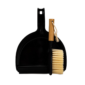 Совок с щеткой для уборки мусора 30х23х7см LUCKY бамбуковая ручка черный пластик 000000000001221886