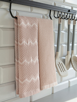 Набор полотенец кухонных 35x70см 2шт DE'NASTIA 270гр вафля зиг-заг/однотон розовый хлопок 000000000001228566