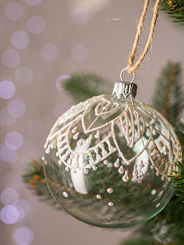 Декоративное украшение Шар №4,5 D8см БИРЮСИНКА Кружево белый стекло 000000000001207645