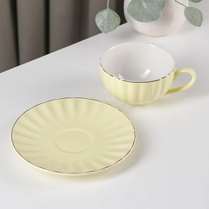 Чайная пара 200мл 15см ДОЛЯНА Вивьен желтая фарфор 000000000001210606