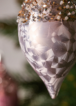 Набор новогодних украшений 2шт 13,8х6,5см Капля блестки розовая роза/нежно-розовый пластик 000000000001208655