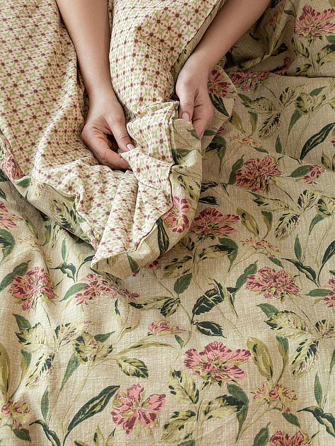 КомплектПостельногоБельяЕвроDE'NASTIA(пододеяльник200х220Простыня230х260Наволочки50x70см2шт70х70см2шт)VisionЦветыОрнаментЗеленыйТемноРозовыйЖатыйХлопо 000000000001227507