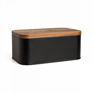 Хлебница 30,5x18,5x12,5см DE'NASTIA деревянная крышка черный нержавеющая сталь 000000000001223846