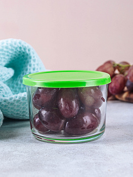 BASIC Контейнер 220мл 8,5х8,5х6см PASABAHCE зеленая крышка стекло 000000000001158129