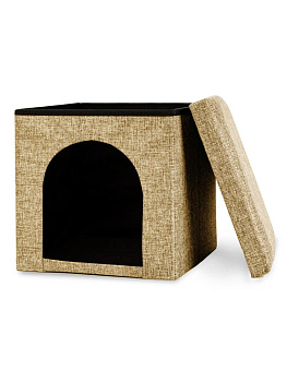Пуфик-домик для животных складной 38х38х38см куб бежевый рогожка 000000000001226410