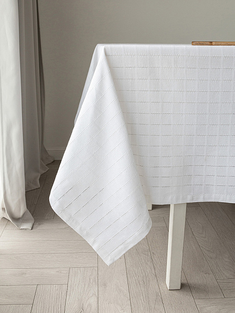 Скатерть 150x230см DE'NASTIA Мережка белый хлопок/полиэстер 000000000001226225