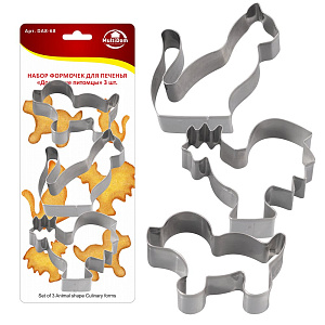 Набор форм для приготовления печенья. Мультидом. Домашние питомцы. Петушок-8,5х8,5см, кошка-7,7х9см, собака-8х5,8см. Нержавеющая сталь. 000000000001205155