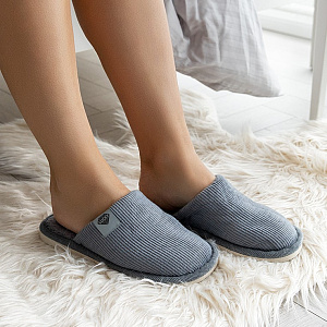 Туфли домашние-тапки р.40-41 LUCKY Вельвет серый полиэстер 000000000001214572