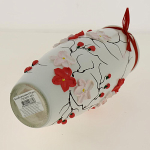 Ваза стеклянная бочка 23,5 см, Барельефный рисунок  с ленточкой Раффа 7735/230/77-640.3 000000000001191054