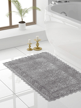 Коврик для ванной 60x100см DE'NASTIA кружево светло-серый хлопок 000000000001213785