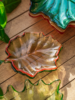 Блюдо сервировочное 13см EFE GLASS Лист прозрачное золото стекло 000000000001213522