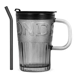 Кружка с трубочкой 400мл серая стекло 000000000001221917