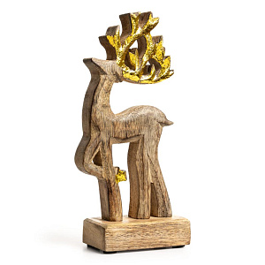 Декоративная фигурка 20x10x2,5см DE'NASTIA Олень Золотые рога дерево манго 000000000001225943