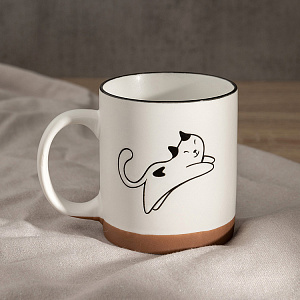 Кружка 340мл DE'NASTIA Animal Кошка черный белый/коричневый фарфор 000000000001227049