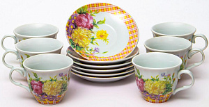 Набор чайный фарфор 12шт (6 чашек 220мл + 6 блюдец) подарочная упаковка Флора Букет Olaff 124-01166 000000000001200545