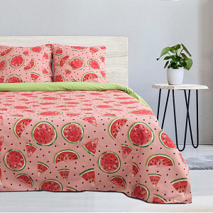 Комплект постельного белья Этель 1,5сп "Арбузы" 143х215см, 150х214см, 70х70см-2шт, 100% хлопок, поплин, пл.125г/м2 5006865 000000000001200248