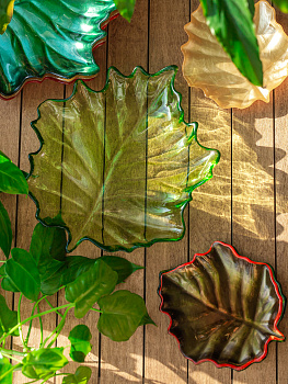 Блюдо сервировочное 23см EFE GLASS Лист прозрачное зеленый стекло 000000000001213523