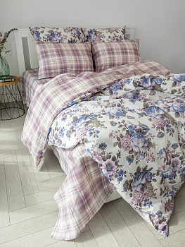 КомплектПостельногоБельяЕвроDE'NASTIA(пододеяльник200х220смПростыня230х260смНаволочки50x70см2шт/70х70см2шт)DreamПионыКлетка фиолетовыйбелыйЖатыйХлопок 000000000001227501