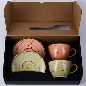 Набор чайный 4 предмета (чашка 350мл-2шт/блюдце-2шт) TULU PORSELEN Lime green/Pumpkin фарфор 000000000001212350