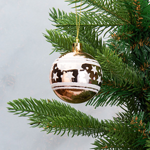 Набор новогодних шаров 6шт 6см со звездами матовые шампань пластик 000000000001209021