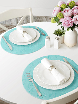 Салфетка сервировочная DE'NASTIA D36см кактусы 100%ЭВА голубой E000086 000000000001199301