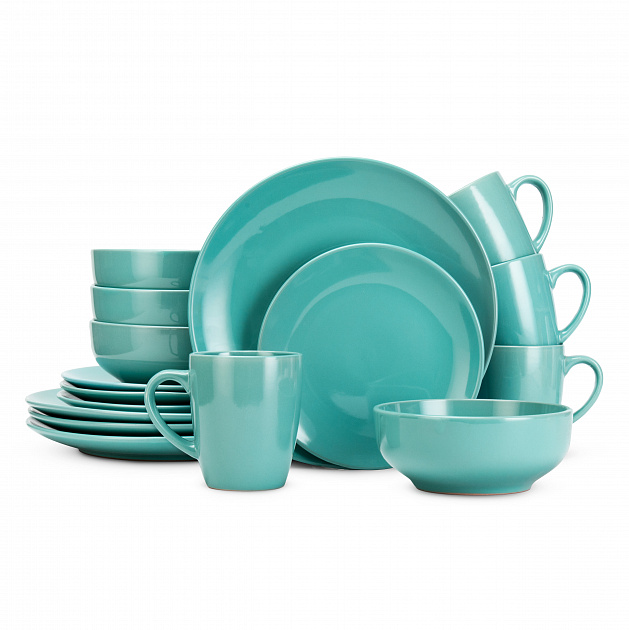 Набор столовой посуды 16 предметов бирюза керамика 000000000001219903