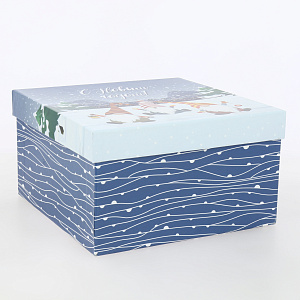 Коробка подарочная 23x23x13см Гномы квадратная синий 000000000001208377