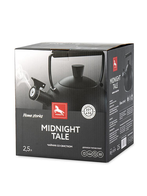 Чайник со свистком 2,5л PIONEER ONIX/MIDNIGHT TALE черный нержавеющая сталь 000000000001220093