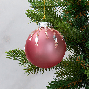 Набор новогодних шаров 3шт 8см Вуаль бусины розовая роза пластик 000000000001208649