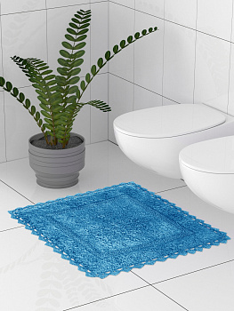 Коврик для туалета 50х50см DE'NASTIA кружево синий хлопок 100% 000000000001181266