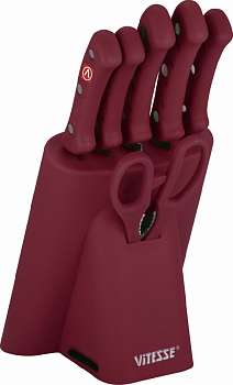 Набор ножей Vitesse 7пр нжс VS-8129 с подставкой из пластика(Нож поварской 8”,Нож для мяса 5.5”,Нож раздел. 8”,Нож универс. 5”,Нож д 000000000001189616
