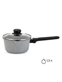 Ковш 1,3л CASTA стеклянная крышка серый мрамор антипригарное покрытие бакелитовая ручка литой алюминий 000000000001229148