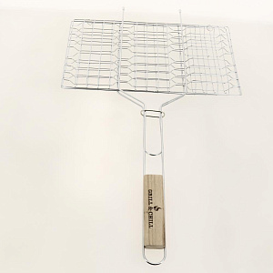 Решетка для стейка Grill&Chill 55(+4)х34х21х3см трёхсекционная с деревянной ручкой толщины проволоки 3,2х2х1,4мм Вес +/-400гр 3-24B 000000000001204152