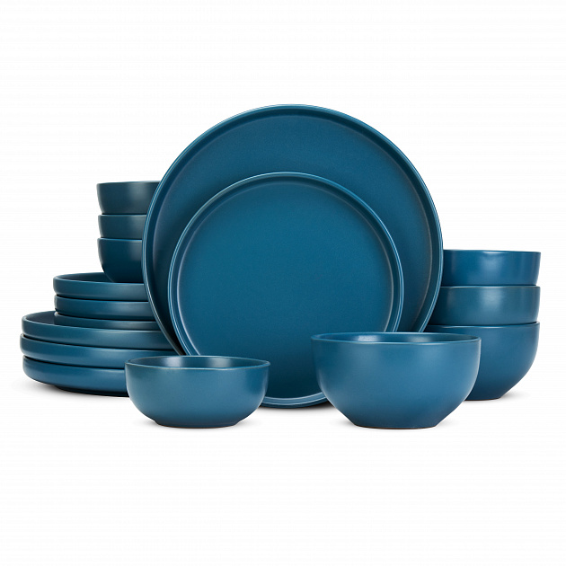 Набор столовой посуды 16 предметов синий матовый керамика 000000000001219906