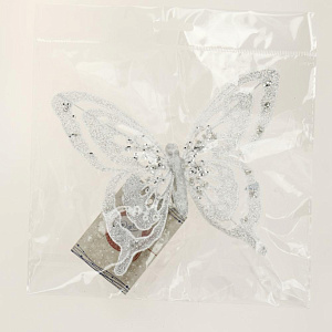 Новогоднее ёлочное украшение Бабочка в серебре из полиэстера на клипсе из черного металла 18,5x14x1см 82248 000000000001201777