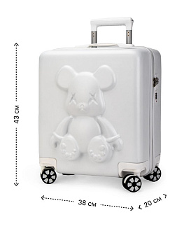 Чемодан на колесах S (38х20х43см) мишка белый ABS 000000000001226533