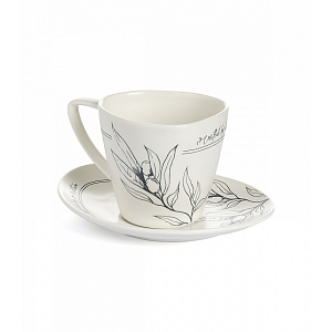 Пара чайная 250мл/блюдце DE'NASTIA Оливки черно-белый фарфор 000000000001225117