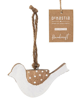 Декоративное украшение 12х2х8см DE'NASTIA Птица подвесная белый дерево манго 000000000001229674