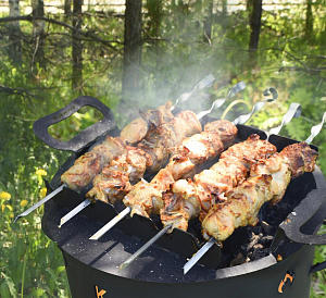 Подставка для шампуров на учаг для казана 12л D42см с шампурами 5шт KUKMARA 000000000001210743